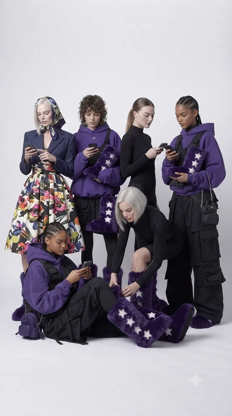 Models in purple and black with Starbootz boots — Starbootz Black Label 2026